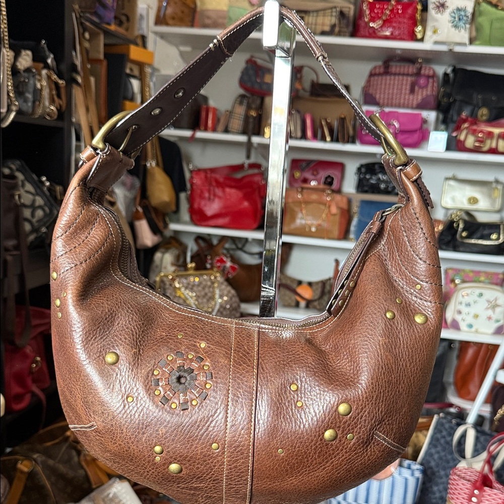Coach Mia Brown Studded Leather Hobo Bag - Picture 3 of 7